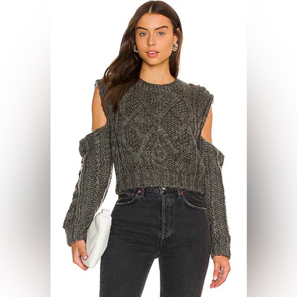 For Love And Lemons Sweaters - For Love & Lemons • Women’s Andie Grey Cut Out Cable Knit Sweater XS NWT
